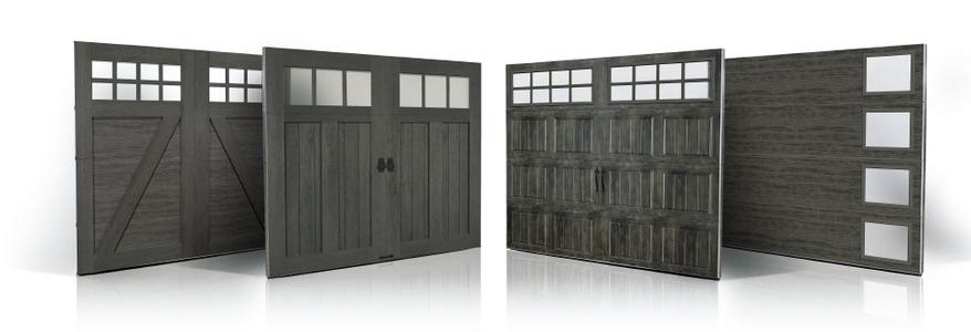 White residential garage door on suburban home